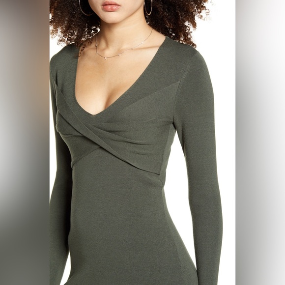 Twist Front Long Sleeve Sweater Midi Dress by LEITH GREEN THYME XS - Picture 6 of 8